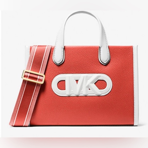 Michael Kors Gigi Spiced Coral Pebbled Leather Messenger Bag, Not Outlet - Picture 1 of 16